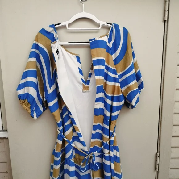 The Good Journey Short Sleeve Striped Mini Dress Blue and Yellow Size 12 - Picture 8 of 8